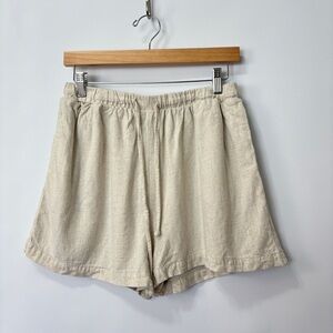 Lisa Says Gah Beige Sand Linen Blend Drawstring Relaxed Shorts Size Medium